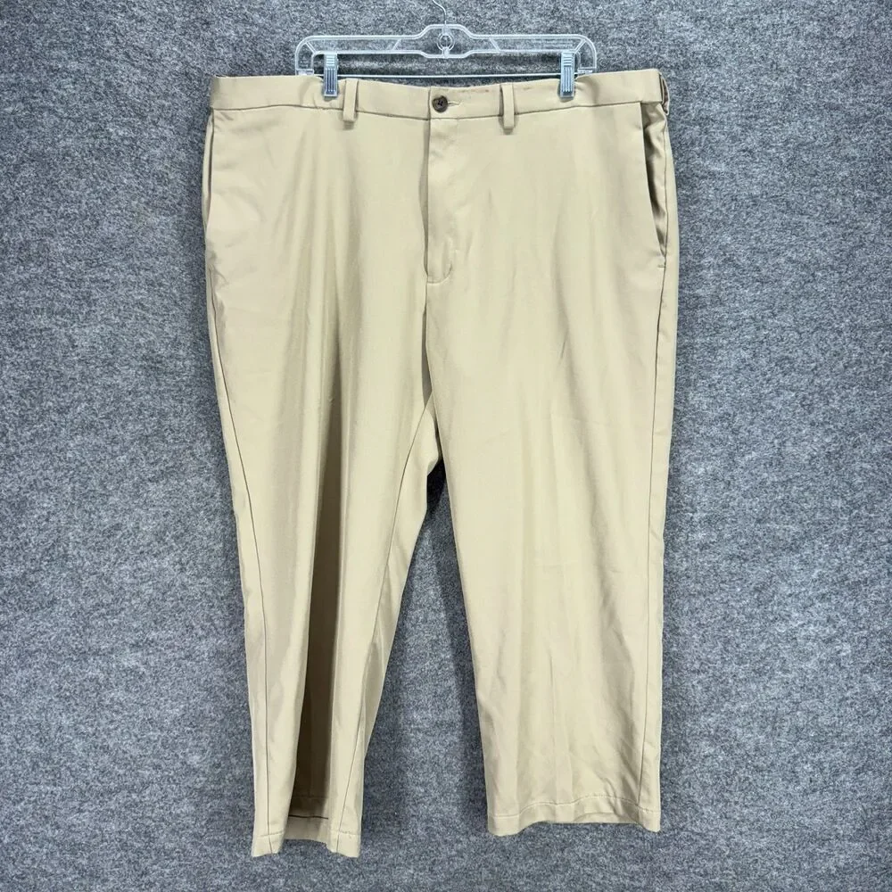 Haggar Dress Pants Men 42*28 Beige High Rise Pleated Pockets Classic Fit